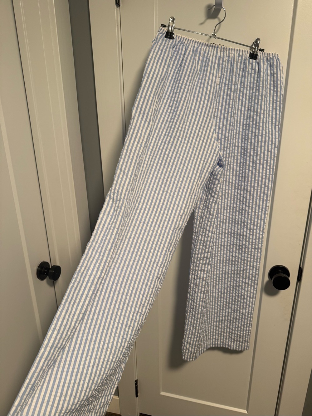 Princess Polly Light Blue & White Seersucker Pants